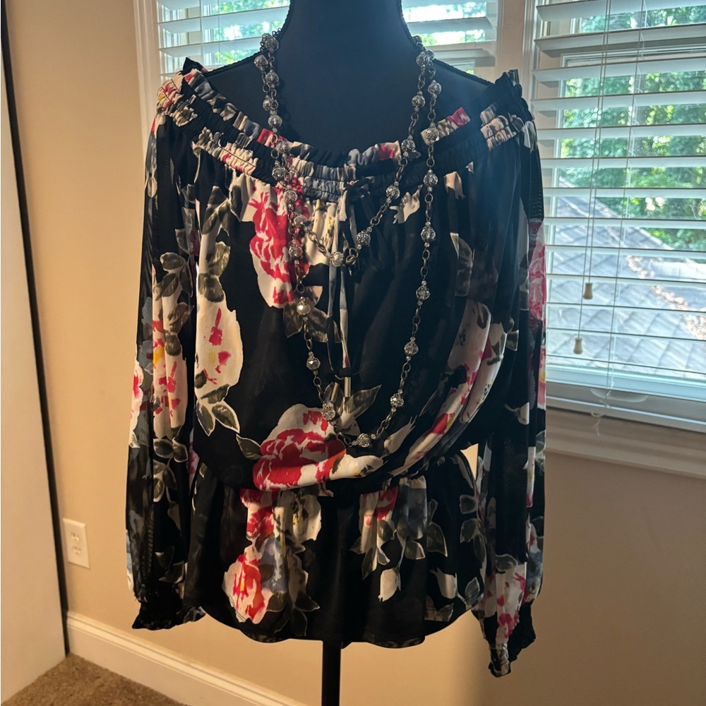 White House Black Market Floral Off-Shoulder Blouse